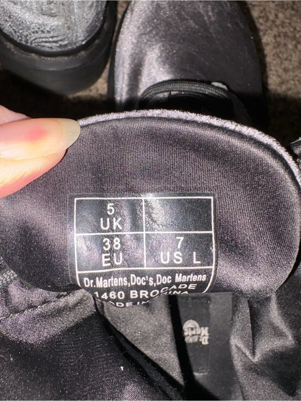 Gray Velvet Embossed Lace-Up Dr. Martens Women's Combat Boots - Picture 6 of 8